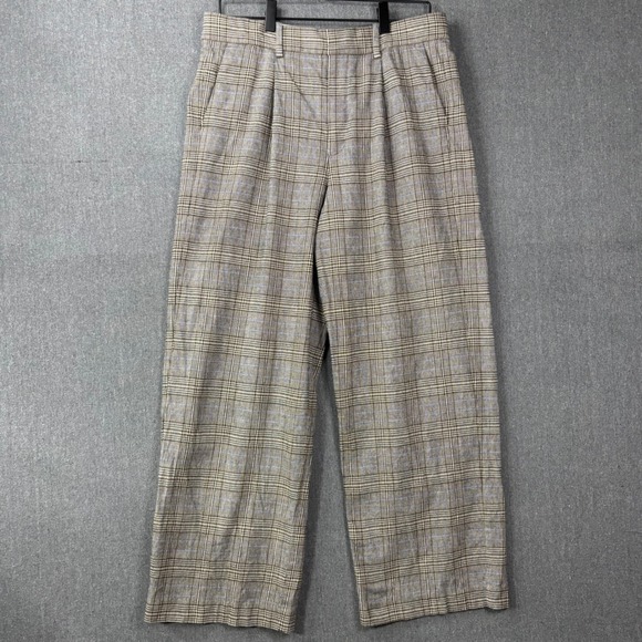 Madewell Pants - Madewell Slouchy Straight Pants Womens 8 Brown Plaid Pleated Wool Blend Trousers